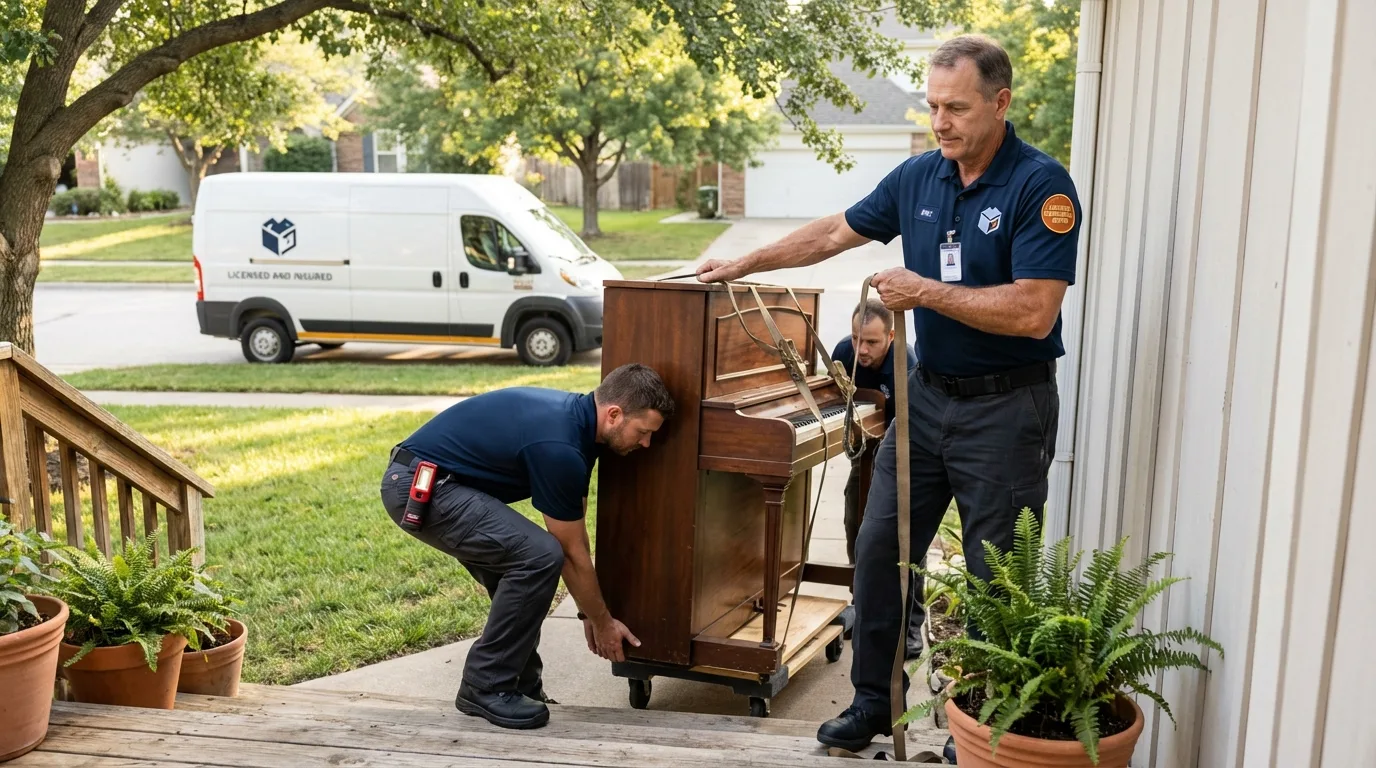 Licensed piano movers securing grand piano in Hayneville, AL